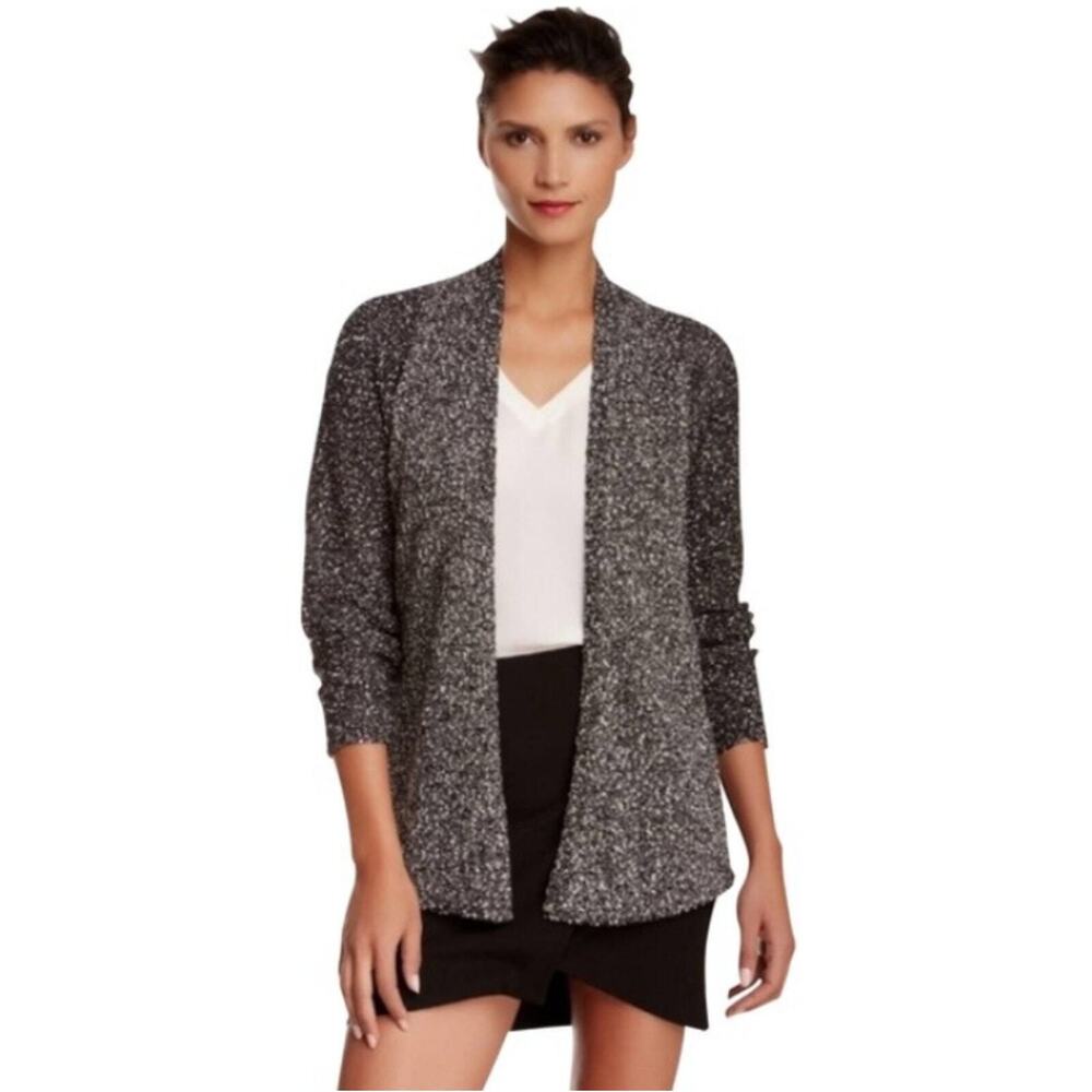 Eileen Fisher Black & White Knobby Knit Open Cardigan Cozy 100% Cotton Sweater L